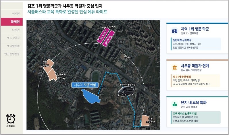 사우동 학교와 학원가 주변 지도